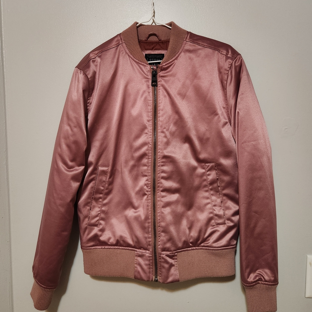 Women's Satin Bomber Jacket - Pink